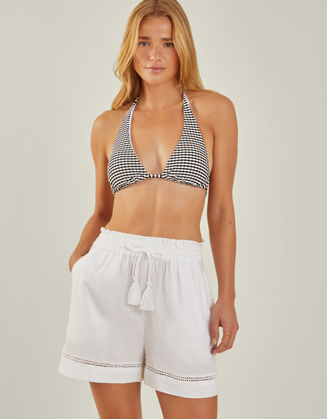 High Waist Beach Shorts, White (WHITE), large