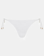 Crinkle Texture Bead Tie Side Bikini Bottoms, White (WHITE), large