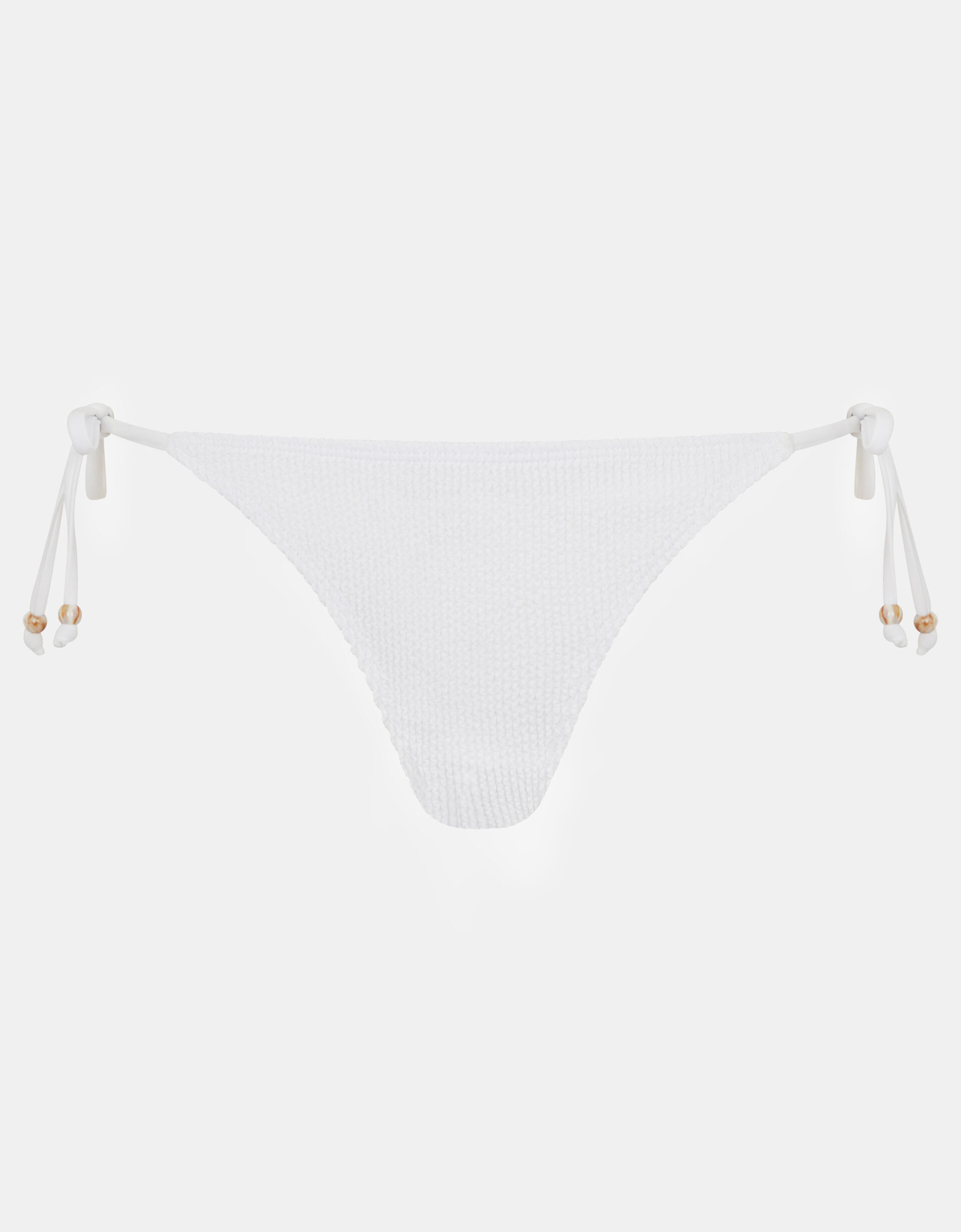 Crinkle Texture Bead Tie Side Bikini Bottoms, White (WHITE), large