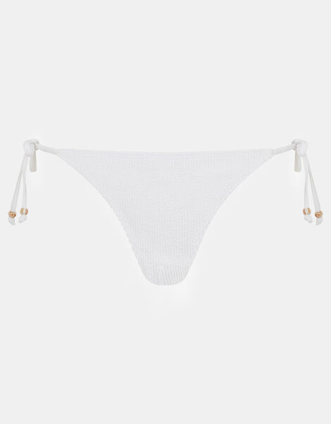Crinkle Texture Bead Tie Side Bikini Bottoms, White (WHITE), large