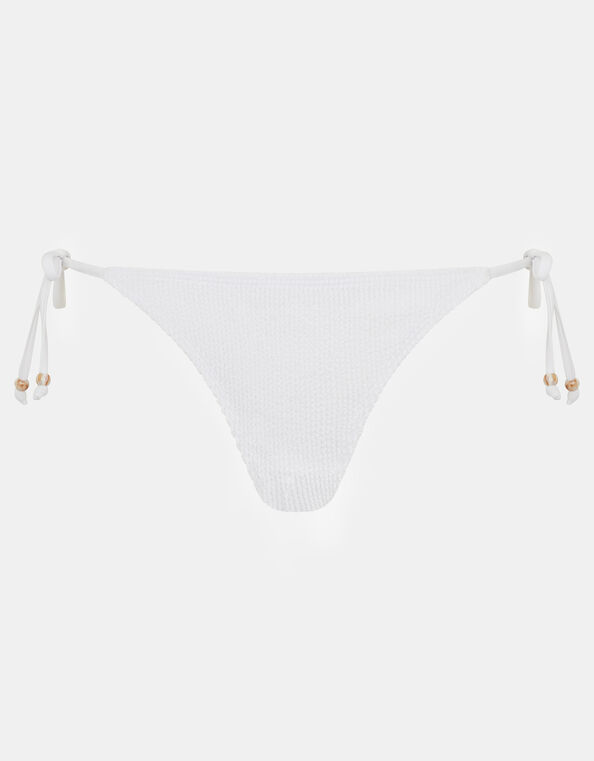 Crinkle Texture Bead Tie Side Bikini Bottoms, White (WHITE), large