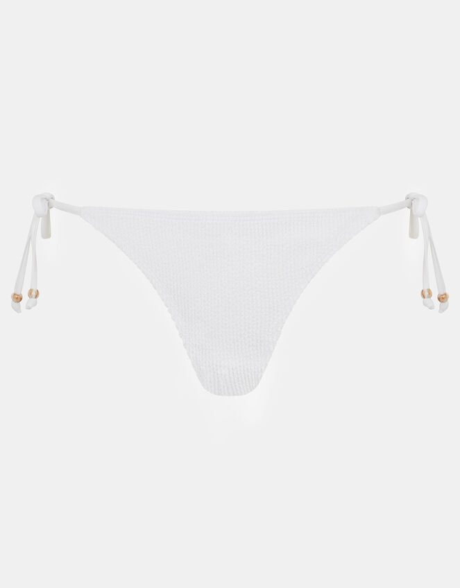 Crinkle Texture Bead Tie Side Bikini Bottoms, White (WHITE), large