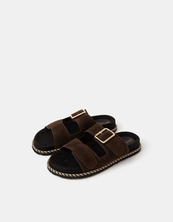 Double Strap Suede Sandals, Brown (CHOCOLATE), large