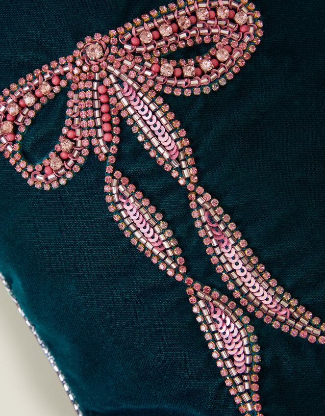 Embellished Bow Velvet Christmas Stocking, , large