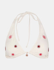 Sun Embroidered Triangle Bikini Top, Ivory (IVORY), large