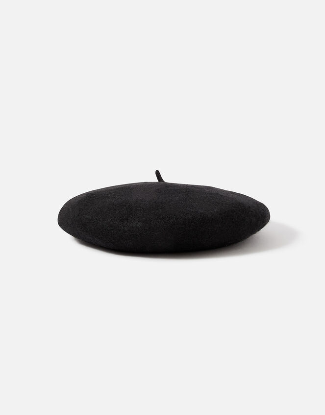 Beret Hat in Pure Wool, Black (BLACK), large
