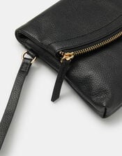Curved Foldover Leather Wristlet Bag, , large