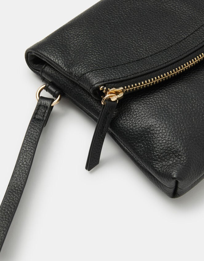 Curved Foldover Leather Wristlet Bag, , large