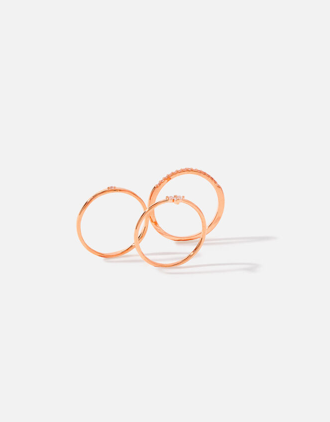 Rose Gold-Plated Pave Stacking Ring Set, Gold (ROSE GOLD), large