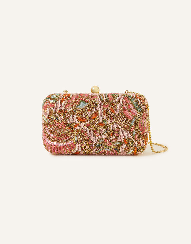 Beaded Floral Hardcase Clutch Bag, , large