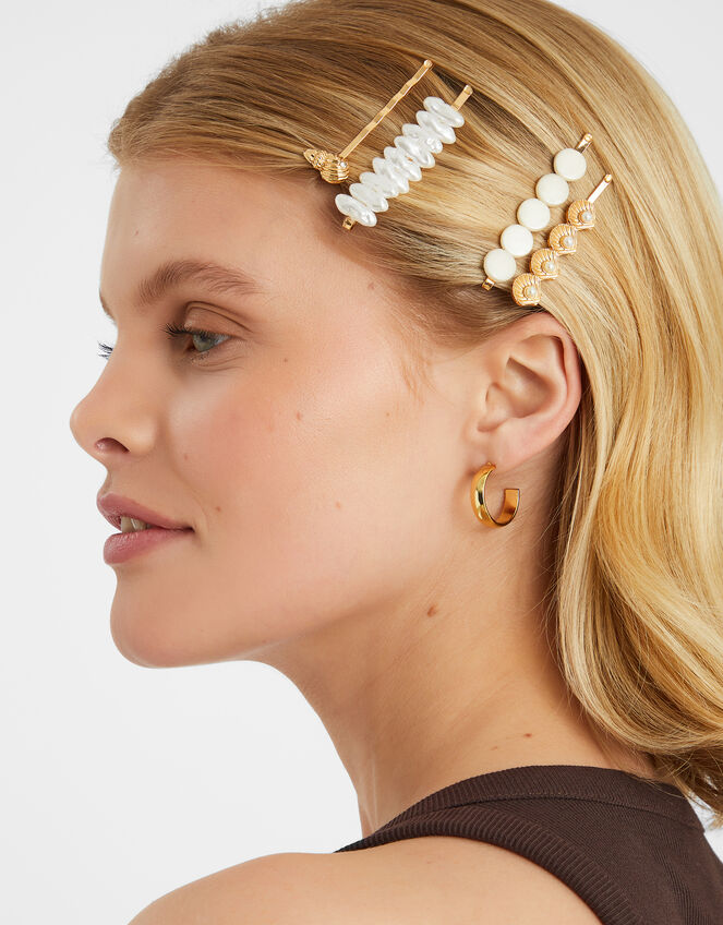 4-Pack Shell Pearl Hair Slides, , large