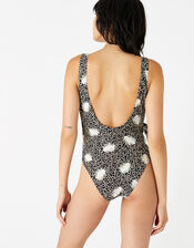 Palm Leaf Wrap Swimsuit, Black (BLACK), large
