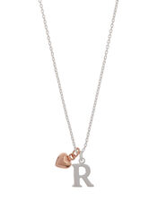 Sterling Silver Initial Necklace with Heart Charm - R, , large