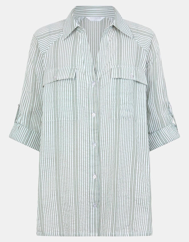 Stripe Cotton Shirt, Green (GREEN), large