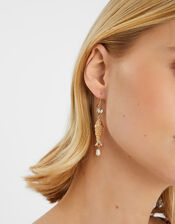 Pearl Fish Drop Earrings Gold, , large