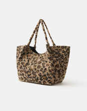 Leopard Print Teddy Shoulder Bag, , large
