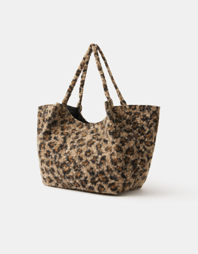 Leopard Print Teddy Shoulder Bag, , large
