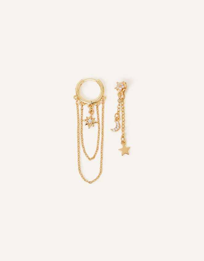 14ct Gold-Plated Celestial Chain Earring Set of Two, , large