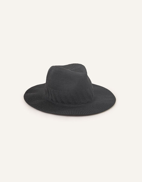 Woven Packable Fedora Hat, Black (BLACK), large