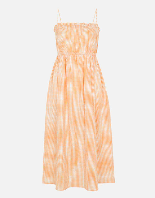 Gingham Strappy Dress, Orange (ORANGE), large