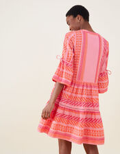 Print Jacquard Flute Sleeve Dress, Pink (PINK), large