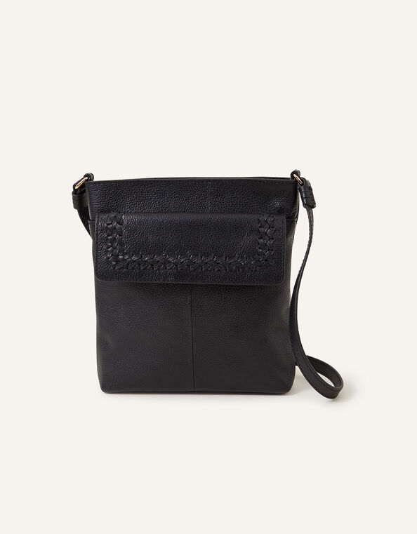 Leather Stitch Detail Messenger Bag, , large