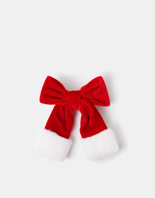 Fluffy Velvet Christmas Bow Hair Clip, , large