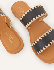 Whipstitch Leather Two Strap Sandals, Black (BLACK), large