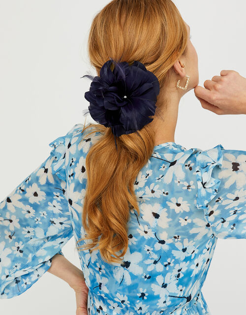 Abigail Net Bow Hair Clip, Blue (NAVY), large