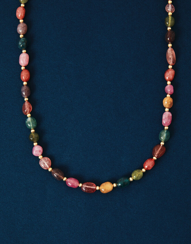 14ct Gold-Plated Tourmaline Pebble Necklace, , large