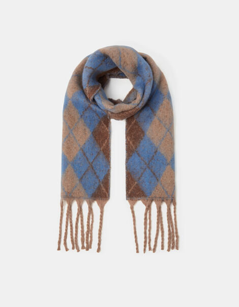 Super Soft Argyle Print Knitted Scarf, , large
