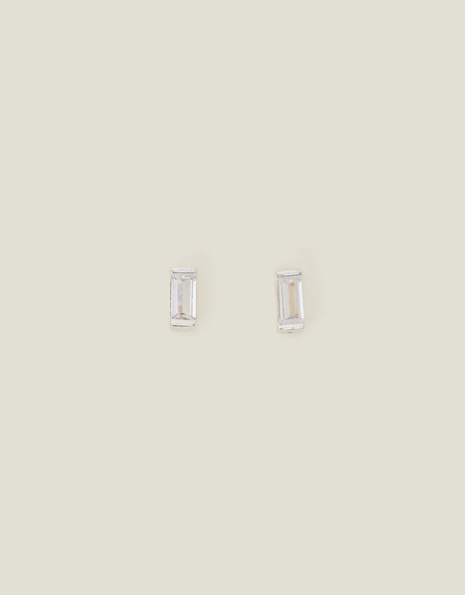 Sterling Silver Baguette Studs, , large