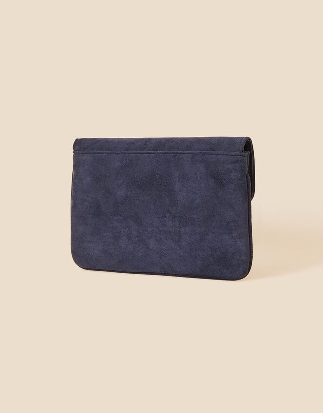 Suedette Flat Fold Clutch, Blue (NAVY), large
