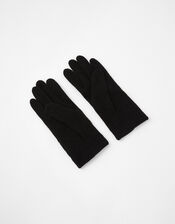 Pearl Button Gloves in Wool Blend, Black (BLACK WHITE), large