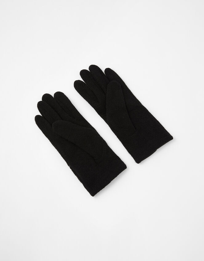 Pearl Button Gloves in Wool Blend, Black (BLACK WHITE), large