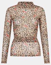 Animal Print Mesh Long Sleeve Top, Multi (MULTI), large