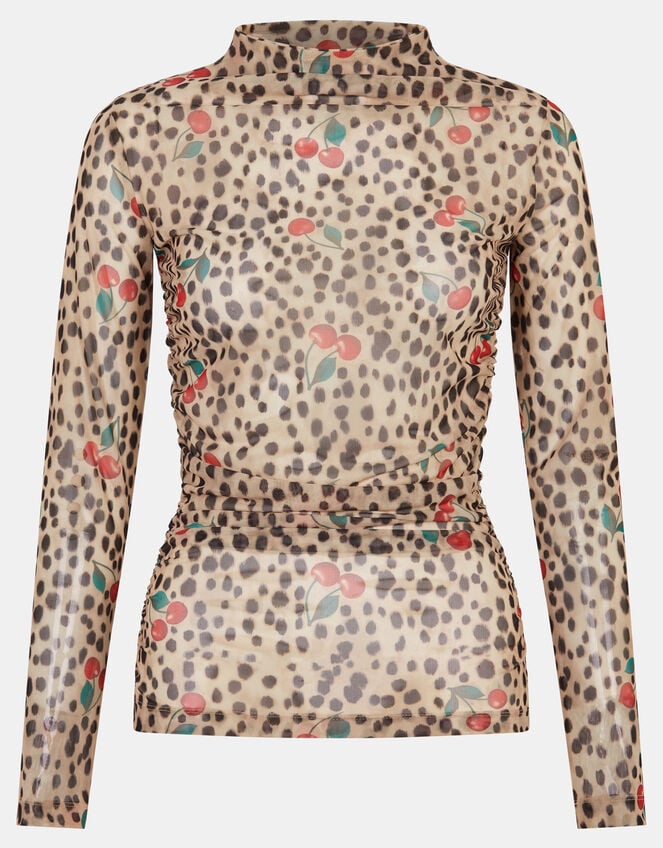 Animal Print Mesh Long Sleeve Top, Multi (MULTI), large