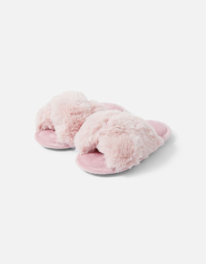 Girls Luxe Faux Fur Sliders, Pink (PINK), large