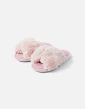 Girls Luxe Faux Fur Sliders, Pink (PINK), large