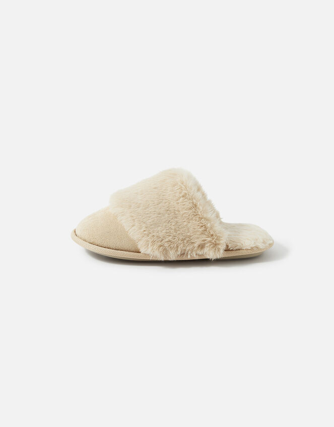 Wide Band Faux Fur Mule Slippers, Camel (CAMEL), large