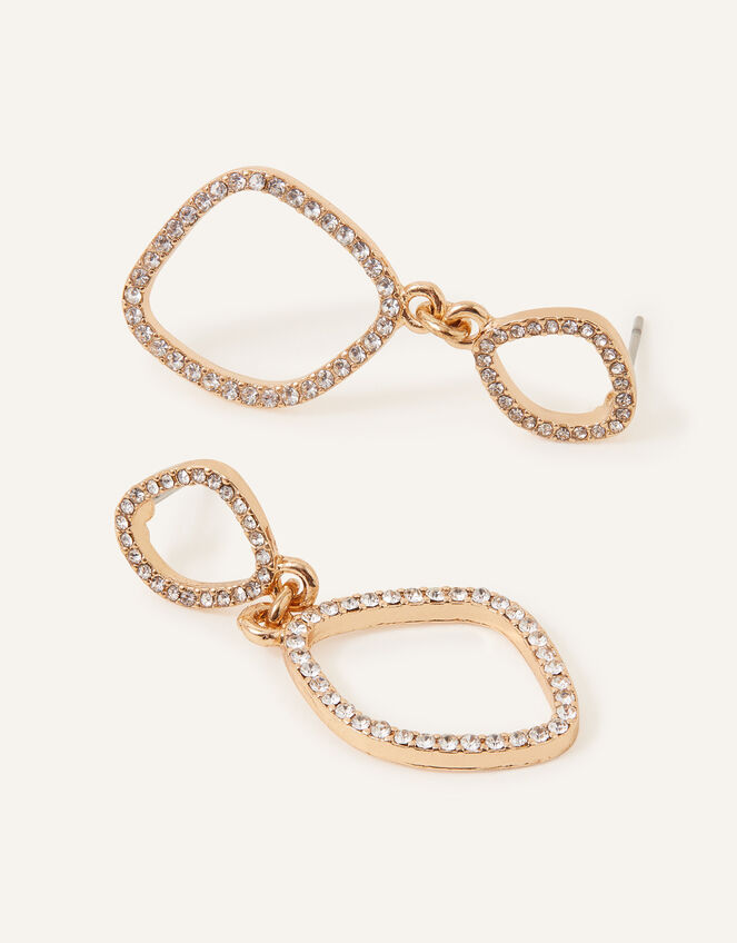 Pave Organic Oval Short Drop Earrings, Gold (GOLD), large