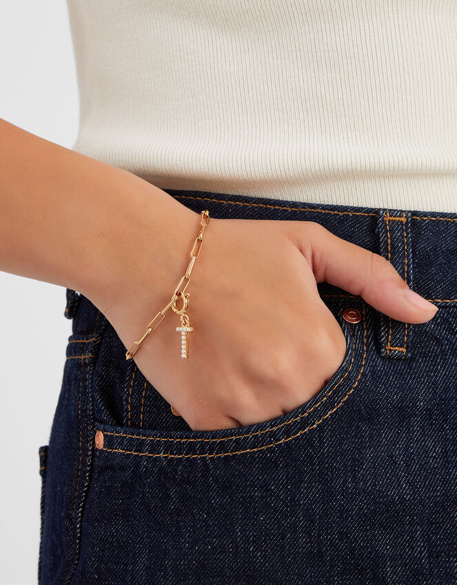 Pearl Initial Jewellery Charm, Gold (GOLD), large