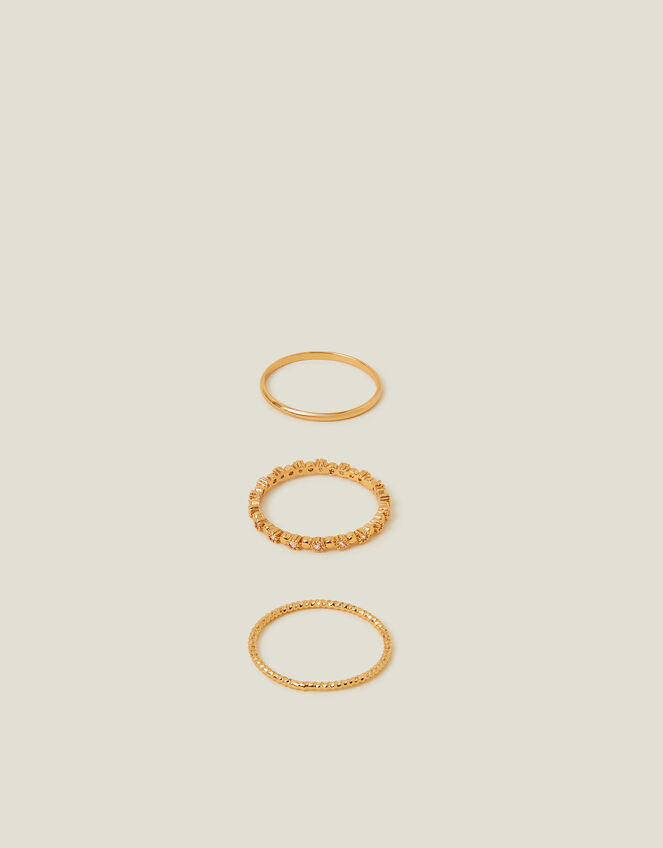 3-Pack 14ct Gold-Plated Flower Ring Set, Gold (GOLD), large
