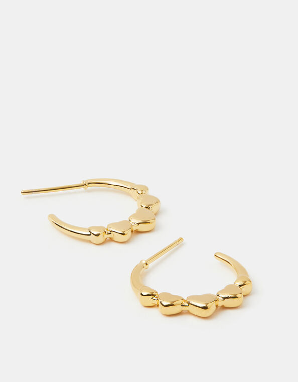 14ct Gold-Plated Heart Hoop Earrings, , large