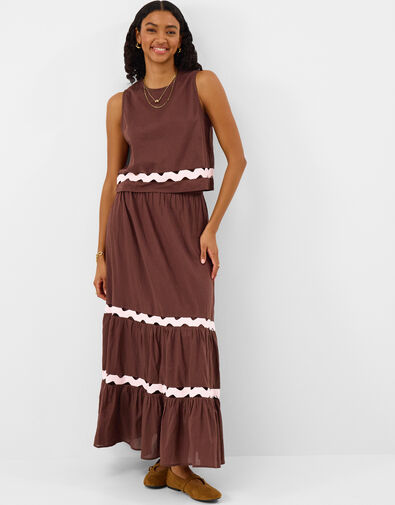 Ric Rac Tiered Maxi Skirt, Brown (BROWN), large
