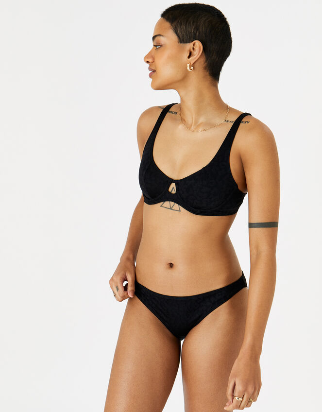 Leopard Jacquard Bikini Bottoms, Black (BLACK), large