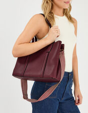 Webbing Strap Faux Leather Shoulder Bag, Red (BURGUNDY), large