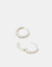 Sterling Silver Pav&eacute; Huggie Hoop Earrings, , large