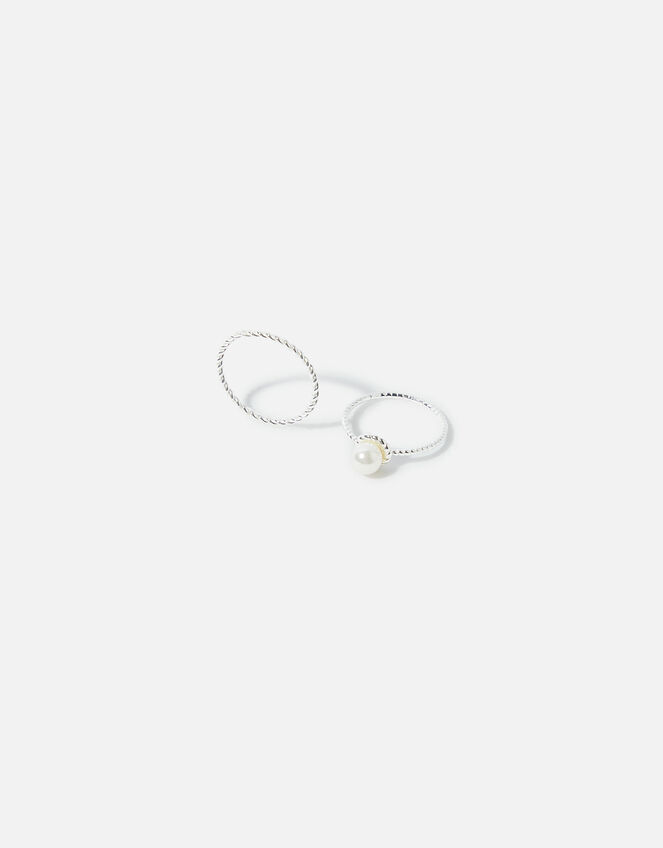 Sterling Silver Pearl Rope Ring Twinset, Cream (PEARL), large