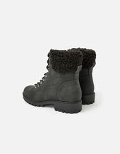 Borg Trim Biker Boots, Black (BLACK), large